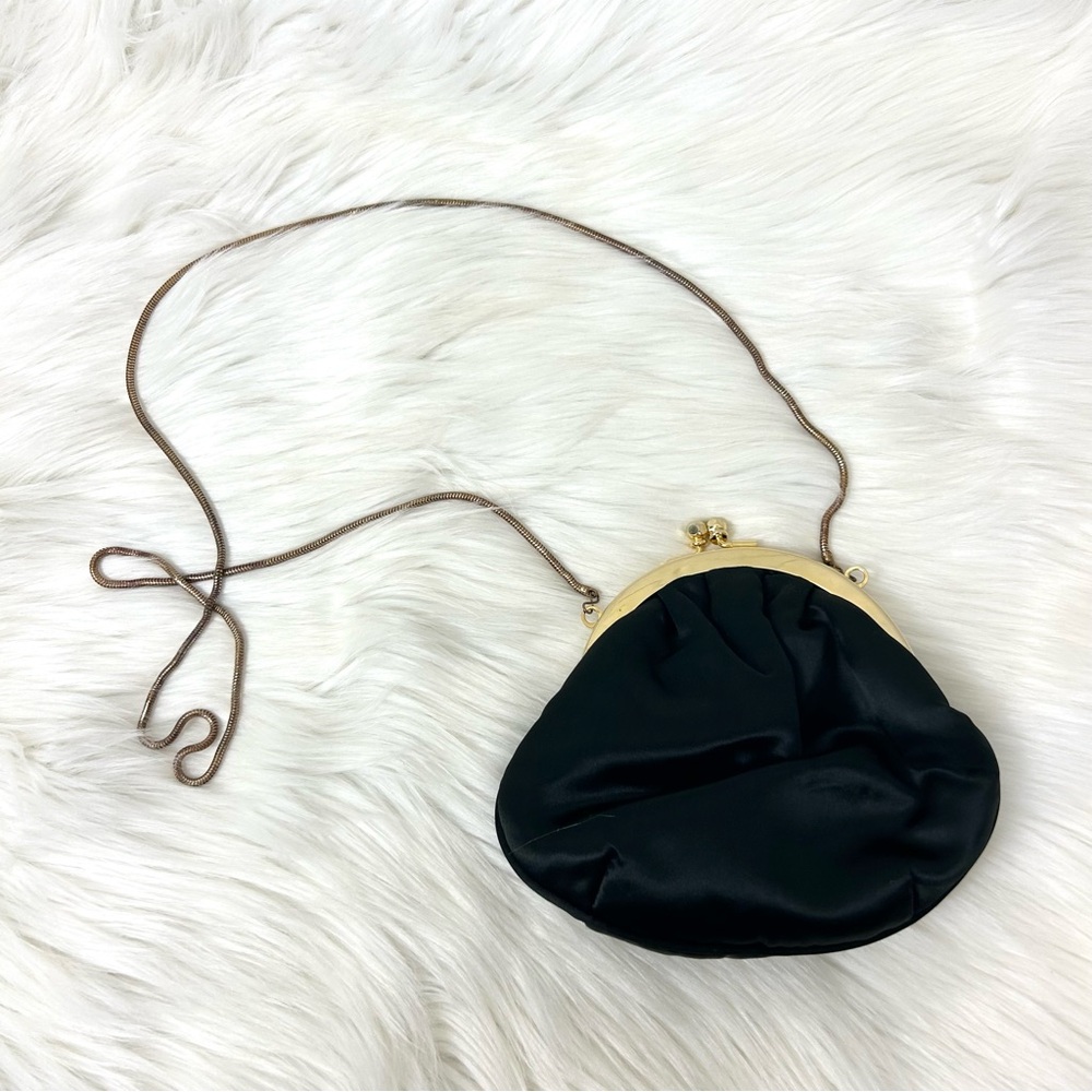 Vintage La Regale Black Satin Evening Purse Bag